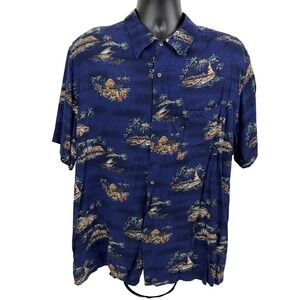 David Taylor Collection Mens XL Blue Tropical Island Sailboat Hawaiian Shirt